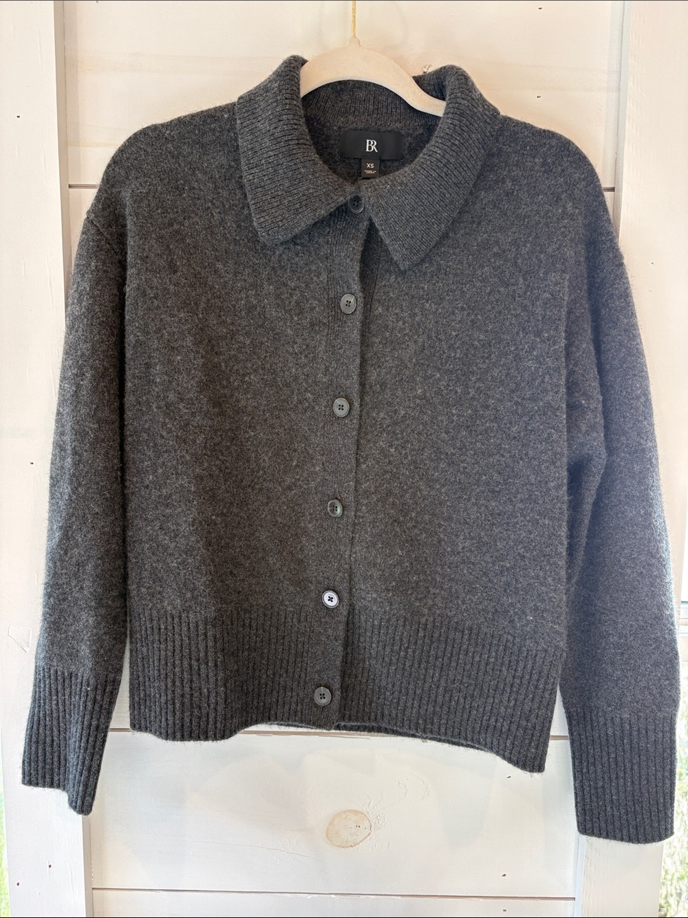 Banana Republic Dark Charcoal Button-Up Collar Cardigan 100% Cashmere XS